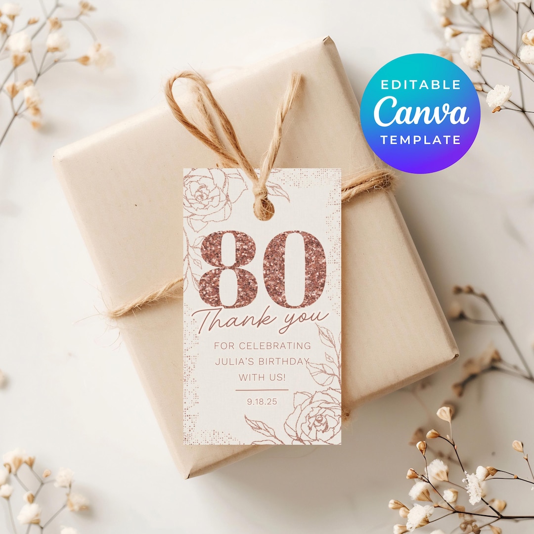 Rose Gold Party Favor Template 80th Birthday Thank You Favors Gift ...