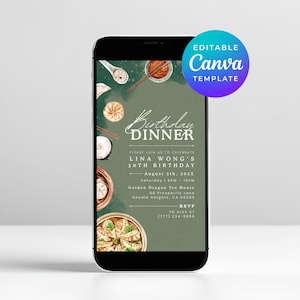 Dumpling Birthday Invitation Themed Dim Sum Dinner Party E-vite Editable Animated Video Invite Canva Template Instant Digital Download 6435