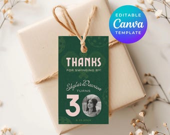 Pickleball Party Favor Tags Editable Photo Thank You Favors Printable Pink & Green Theme Birthday Party Canva Template Digital Download 7016