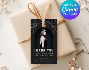 Rip To My 20s Party Favors 30th Womens Birthday Black Flowers Tags Gothic Her Pic Photo Editable Printable Template Digital Download 0902