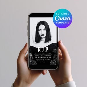 Rip to 20s digitale uitnodiging bewerkbare uitnodiging Canva-sjabloon met afbeelding voor thema verjaardag elektronische sms Evite Instant Download 6676