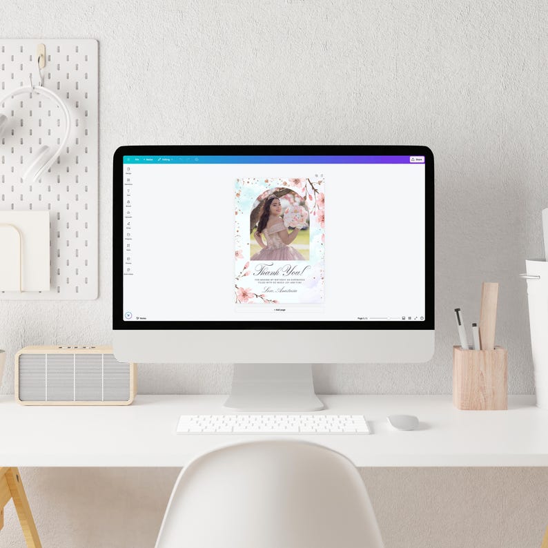 Thank You Card Cherry Blossom Spring Quinceanera Editable Canva ...