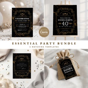 Aged To Perfection Welcome Sign, Whiskey Birthday Invitation Template Adult, Canva Editable Templates Bundle, Thank You Card, Favor Tag 4050