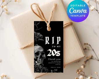 Rip To My 20s Party Favor Tags Printable Canva Template Themed Birthday Favors Thank You Gift Label Editable Instant Digital Download 6676