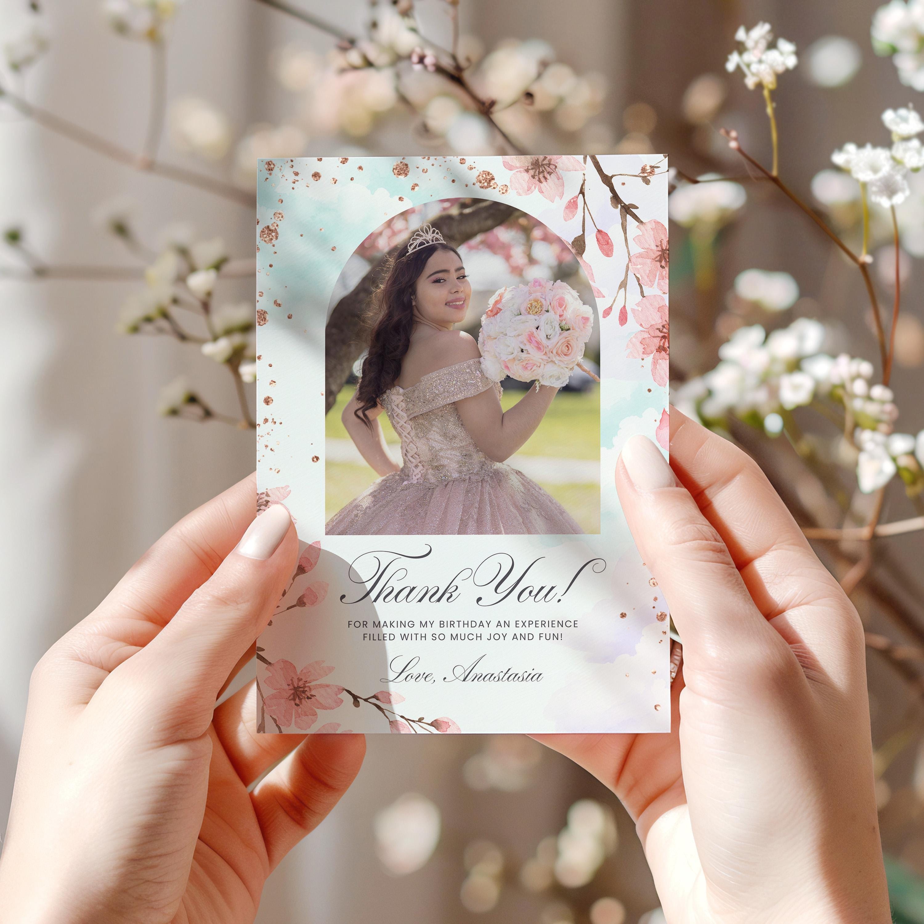 Thank You Card Cherry Blossom Spring Quinceanera Editable Canva ...