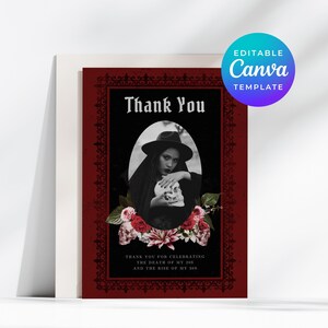 Rip To My 20s Printable Card, 30th Birthday Thank You, Skull Red Rose Floral, Women Party Canva Pic Template Download, Digital Invite 4029