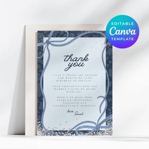 Dankeskarte Denim 30 Jahre alter Geburtstag Blau Silber 30th Bearbeitbare Canva Vorlage Elektronisch druckbare Notiz Sofortiger digitaler Download 4553