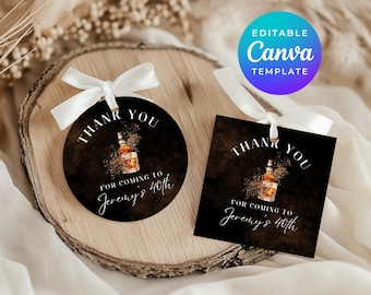 40th Birthday Men Favors Black And Gold Decorations Thank You Gift Circle Editable Canva Printable Template Instant Digital Download 0043