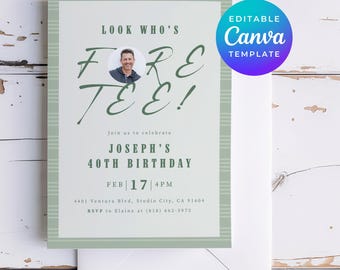 Invitación de cumpleaños de golf Fore Tee, invitación para 40 años con foto, fiesta de golf con foto para hombres, Canva editable con temática de golf, descarga digital instantánea 1773