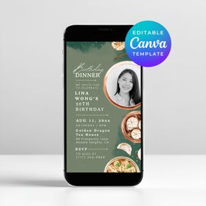 Dumpling Invite Dim Sum Invitation for Birthday Dinner Party Animated Video Evite Canva Template with Editable Photo Digital Download 6435
