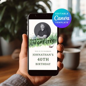 40e verjaardag uitnodigen voor mannen met foto golfthema veertig digitale geanimeerde e-uitnodiging foto elektronische Evite Instant Download Canva 2144