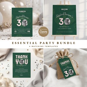 Pickle Ball Editable Party Invitation Bundle, Welcome Sign, Thank You Card, Favor Tag Canva Photo Templates, Printable Party Decor 7016