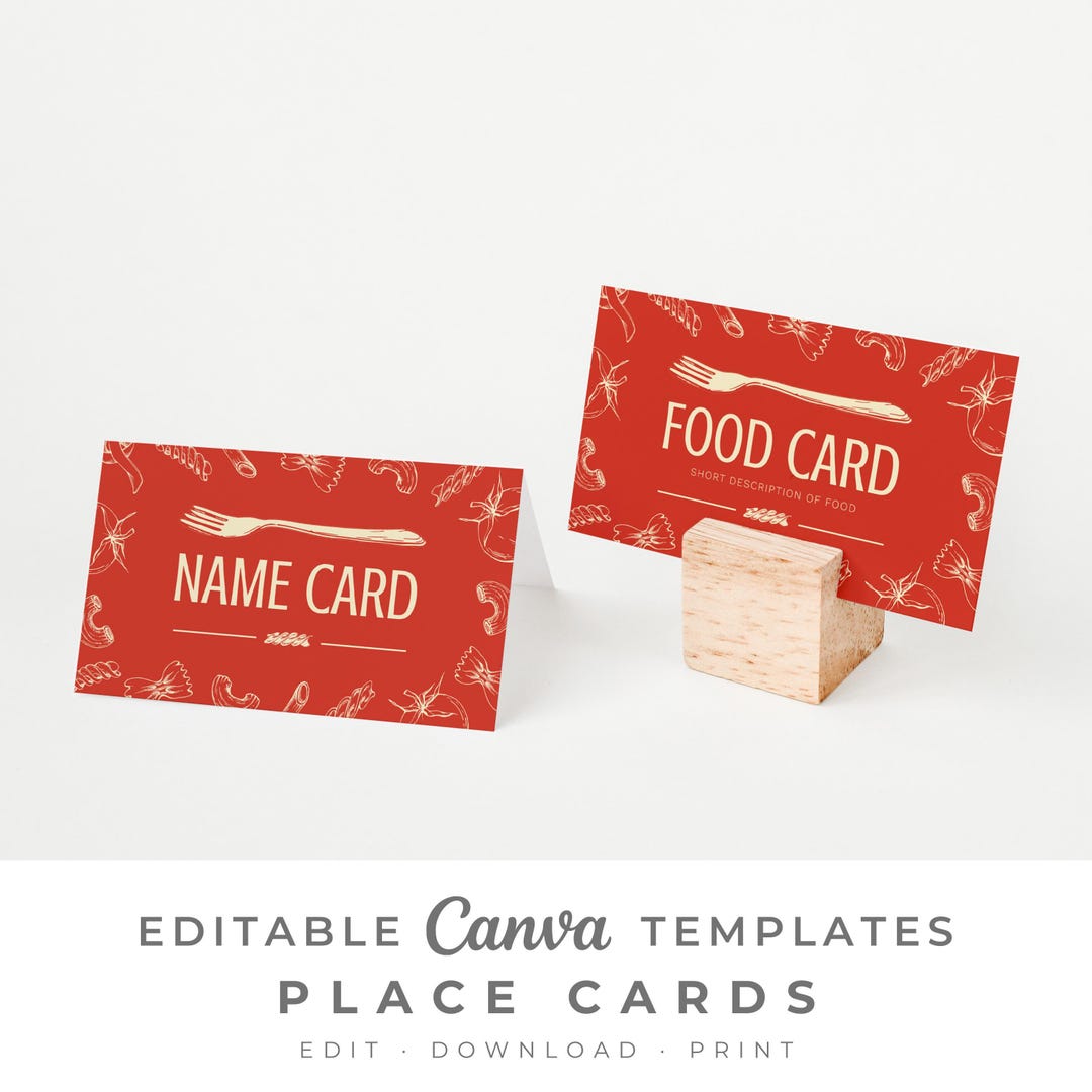 Pasta Place Cards, Editable Food Labels, Buffet Marker Canva Template ...