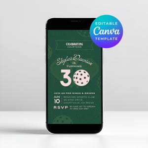 Pickleball Party Invitation Text E-vite Pink & Green Themed 30th Birthday Editable Video Invite Canva Template Instant Digital Download 7016