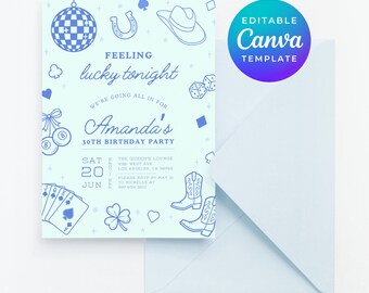 Casino Invitation 30th Download, Birthday Party Invite, Editable Canva Template, Printable Download, Vegas Theme ECard, Digital Instant 5901