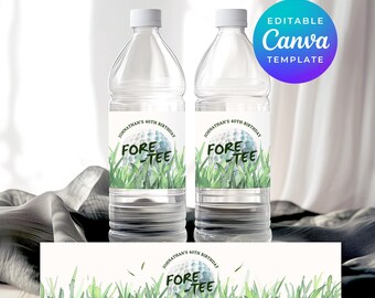 40th Golf Birthday Decorations Water Bottle Labels Party Favors Guy Customizable Printable Party Favors Canva Template Digital Download 2144