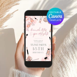 Spa verjaardagsfeestje nodigt tekst bewerkbare geanimeerde e-uitnodiging canva sjabloon voor sms uitnodigen thema Evite Instant Digitale Download 3562