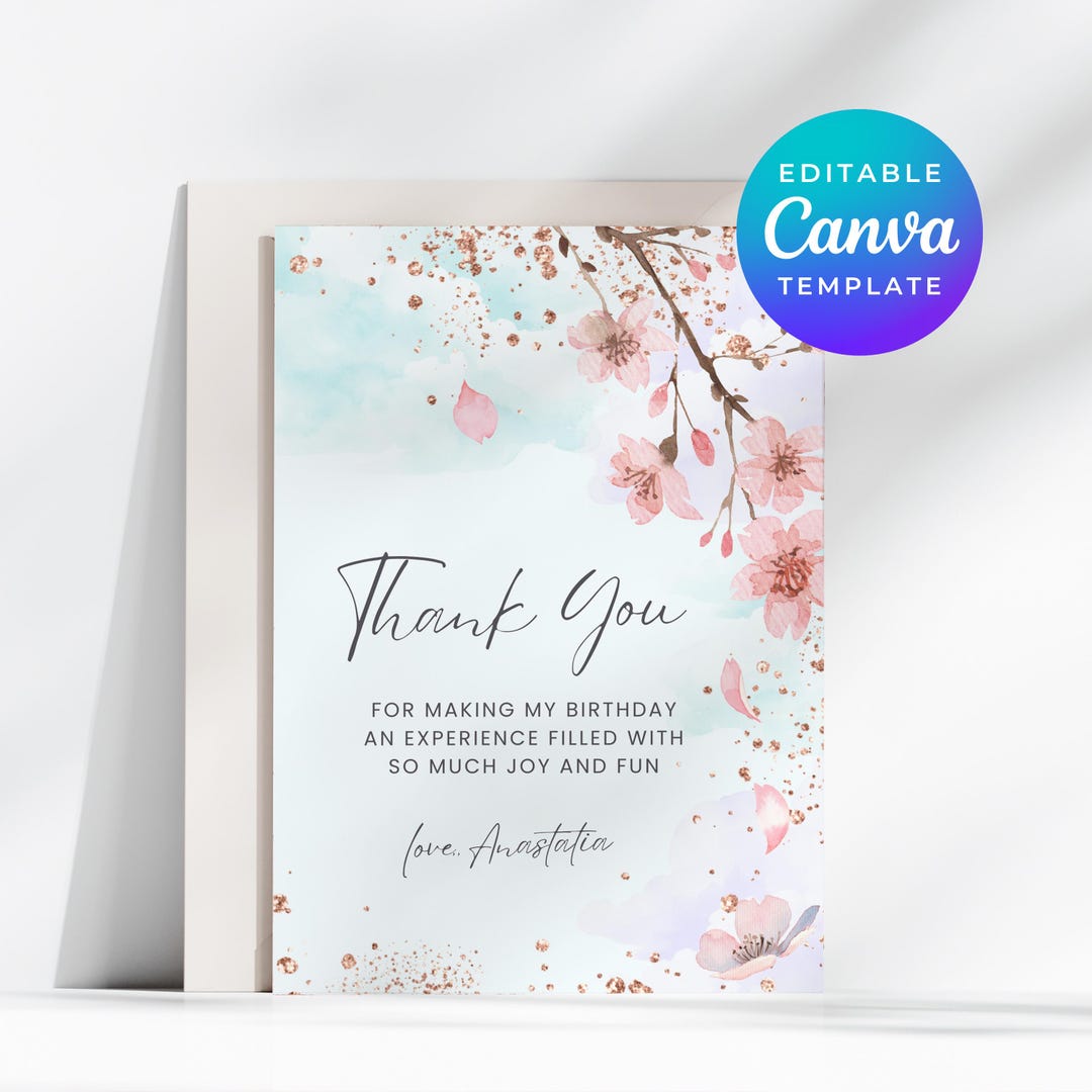 Thank You Card Cherry Blossom Spring Themed Editable Canva Template ...