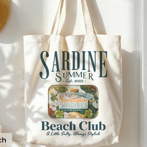 Sardine Canvas Tote Bag Sardine Can Tote Bag Fish Market Bag for Sardine Lover Retro Tote Bag Social Club Grocery Bag Gift for Her