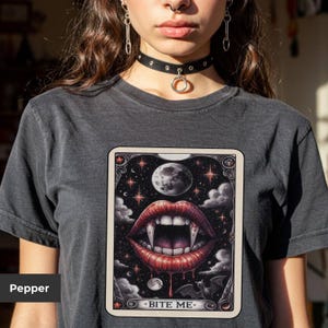 Bite Me Vampire Tarot Card Shirt, Halloween Shirt, Tarot Shirt, Witchy Shirt, Dark Academia, Spooky Season Shirt, Halloween Gift, Whimsigoth