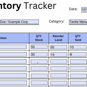 Inventory Tracker PDF Excel Template | Printable Digital Log for Small ...