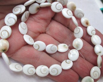 ONE, 15.5" strand of, Creamy white, FLAT, Shiva Eye Shell, or Heaven's Eye, OVAL Disk Beads, 9x11mm