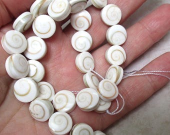 One, 15.75" stand of Shiva Eye Shell Double sided, Disk Beads, 12mm