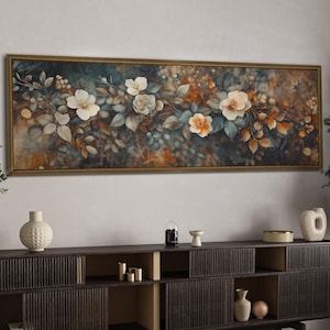 Abstrakter Blumendruck, Leinwand, Blumendruck, gerahmte Blumenwandkunst, Panorama-Blumendruck, horizontale Wandkunst, große Wandkunst