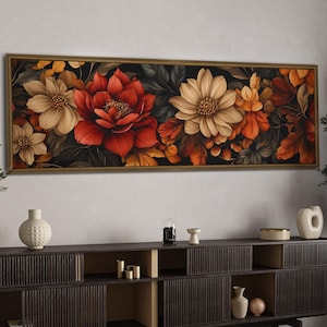 Blumen Wandbild, Panorama Blumendruck, Blumen Wandkunst, gerahmte Leinwand, horizontale Wandkunst, Blumen Wand-Dekor, gerahmter horizontaler Druck