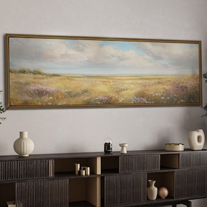 Panorama Wildblumen Leinwand Wand Kunst Druck, Horizontale Blumen Wand Kunst, Panorama Landschaft Leinwand Druck, Über Bett Dekor