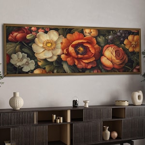 Gerahmte horizontale Blumenwand-Kunstdruck, Panoramablumen-Leinwandkunst, gerahmte Leinwandmalerei, über dem Bett-Dekor, Blumen-Wanddekor