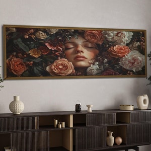 Panorama-Blumenwandkunst gerahmt, horizontale Leinwandmalerei, Panorama-Wandkunst, oben Wanddekor, Blumenleinwanddruck