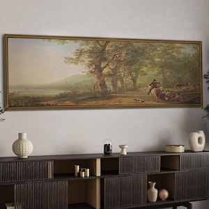 Framed Vintage Landscape Wall Art, Framed Canvas Wall Painting, Horizontal Wall Art, Panoramic Landscape Print, Above Bed Decor