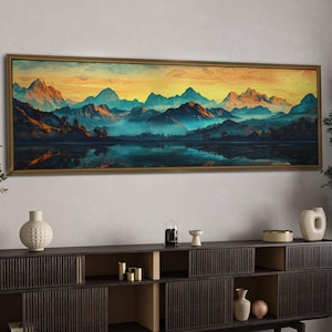 Horizontal Landscape Wall Art Framed, Modern Panoramic Landscape Print, Horizontal Wall Art Framed, Above Bed Wall Decor, Canvas Painting