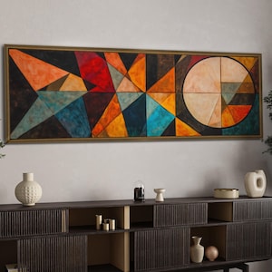 Arte de pared enmarcado en lienzo moderno de mediados de siglo: Impresión abstracta geométrica