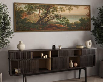 Vintage Landscape Panoramic Canvas | Classical Nature Wall Art | Horizontal Framed Wall Decor