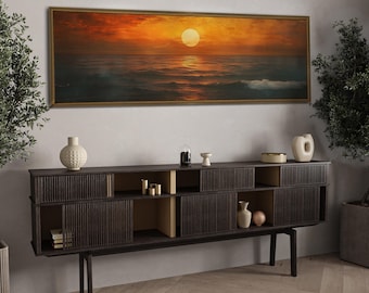 Sunset Ocean Panoramic Canvas | Seascape Wall Art | Horizontal Coastal Decor