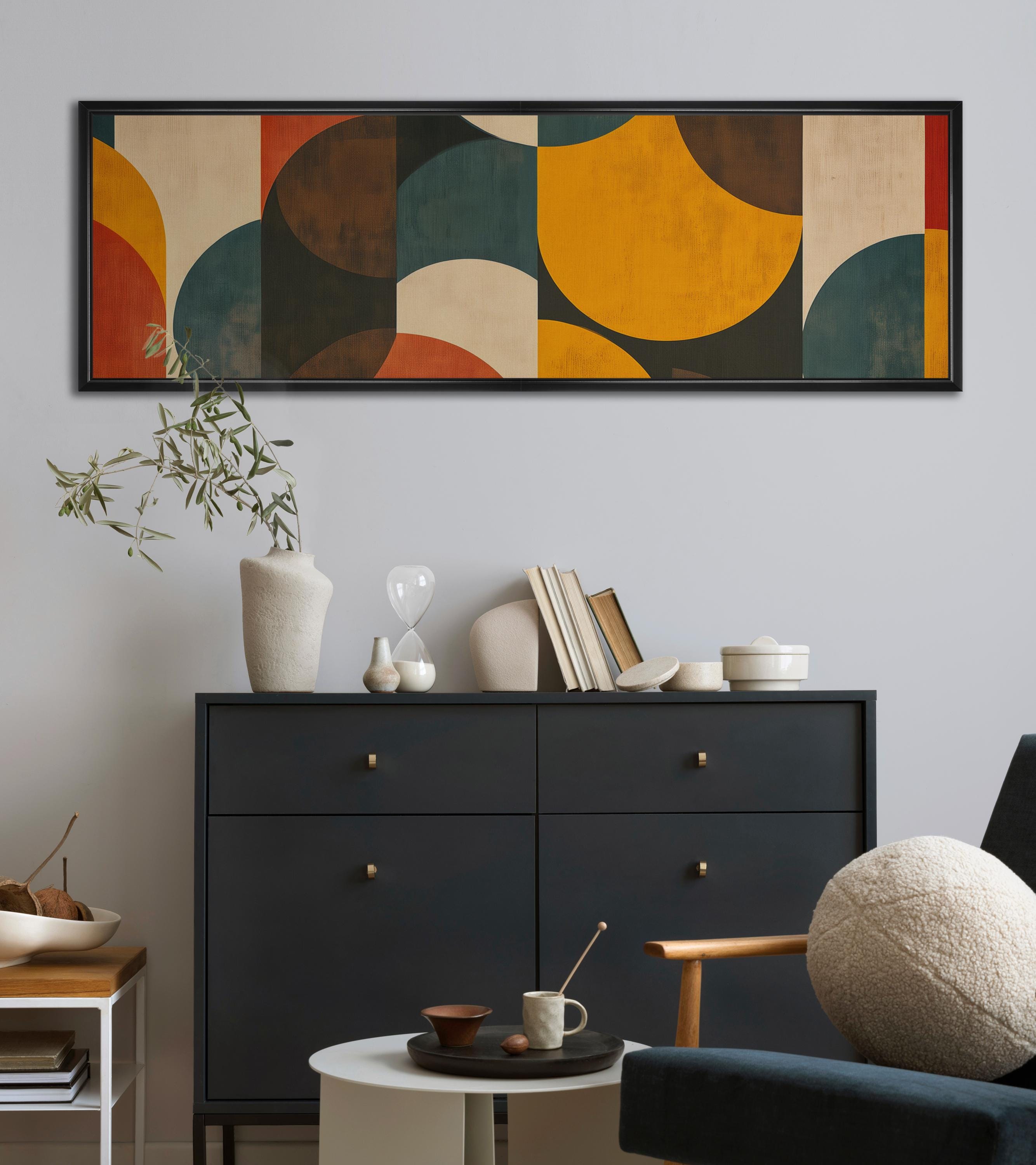 Mid Century Geometric Panoramic Canvas | Retro Abstract Wall Art ...