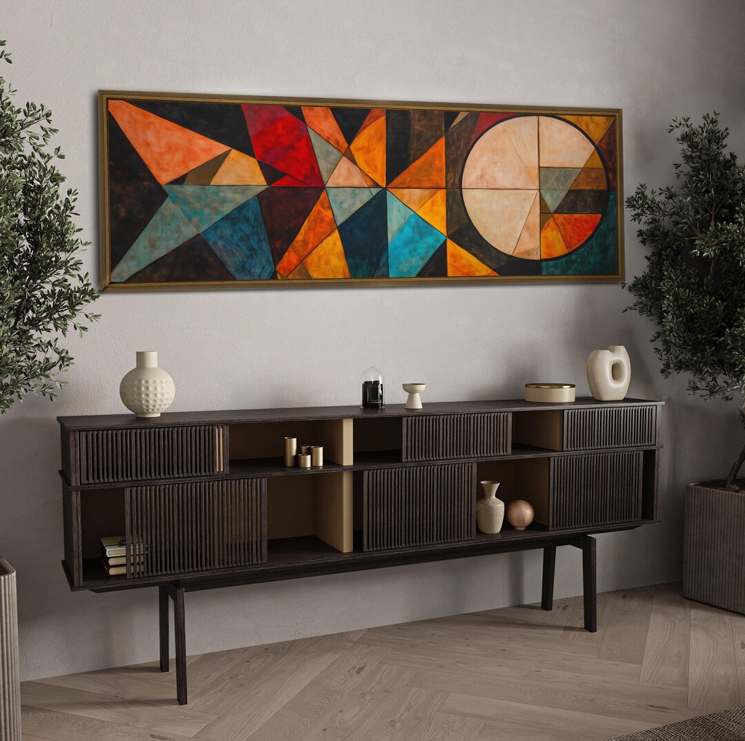 Mid Century Geometric Canvas | Abstract Wall Art | Panoramic Modern ...