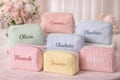 Personalized Seersucker Makeup Bag with Custom Embroidered Name, Custom Embroidered Cosmetic Pouch, Travel Toiletry Case, Cute Gift for Her