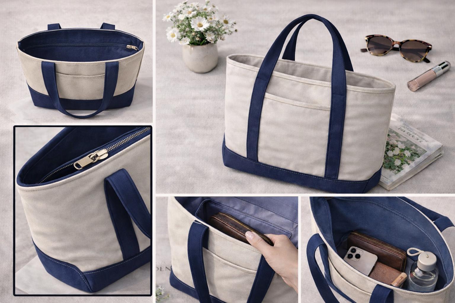 Custom Embroidered Zipped Canvas Tote, Personalized Tote Bags ...