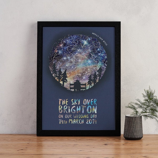 Personalised Anniversary Gift - Couple On A Bench - Romantic Gift - New Home Gift - Constellation Print - Star Chart- Anniversary Gift