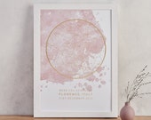 Map of The Stars Print - Star Chart - Night Sky Print - Custom Star Map - Blush Pink and Gold Foil - New Baby Gift