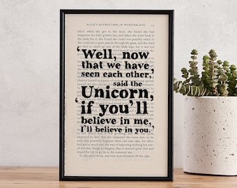 Literary Quote From Alice in Wonderland - Unicorn Gift - Best Friend Gift - Book Lover Gift - Girlfriend Gift - Gift for Her - New Baby Gift