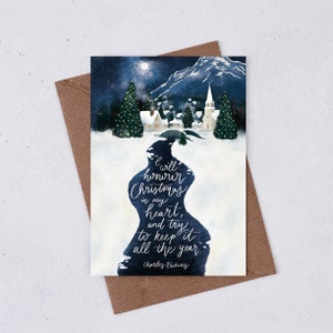 Charles Dickens 'I Will Honour Christmas' Christmas Card - Winter Village Christmas Card - Literary Christmas Card