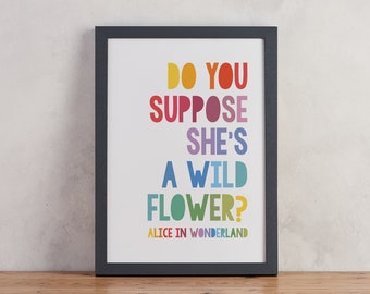 Alice in Wonderland Art Print - Wildflower Literary Poster - Bookish Wall Art - Whimsical Gift for Readers and Daydreamers
