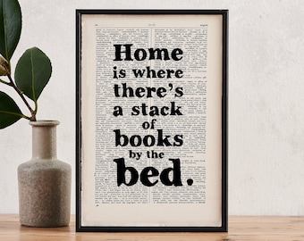 Book Lover Framed print - Bookshelf Accessories - Home Is Where There's A Stack Of Books By The Bed