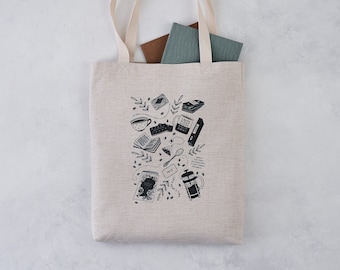 Reader Tote Bag - Books, Biscuits and Hot Drink - Book Lover's Favourite Things - Literary Tote - Book Lover Gift - Book Bag