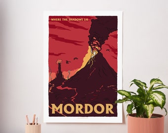 Mordor Vintage Style Travel Poster, Literary Poster, Book Lover Poster, Tolkien Poster, A2 Poster