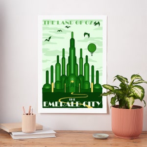 The Emerald City Vintage Style Travel Poster, Literary Poster, Book Lover Poster, Wizard of Oz Poster, A2 Poster